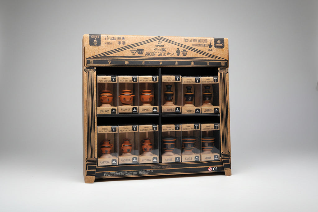 Wooden Spinning Top Collection - Ancient Greek Vases